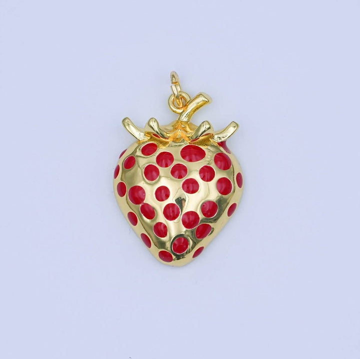24K Gold Filled Red Dotted Strawberry Charm