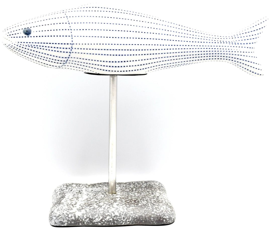 Handcrafted Porcelain Fish Blue Dotted Stripe
