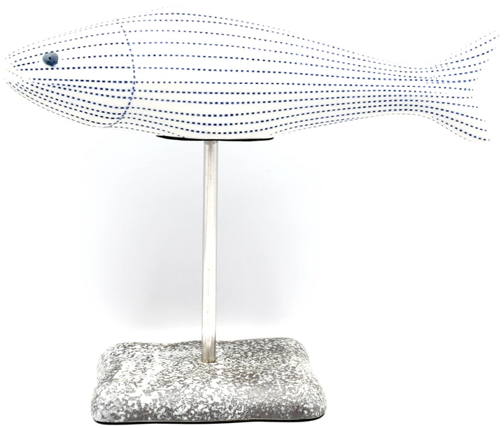 Handcrafted Porcelain Fish Blue Dotted Stripe