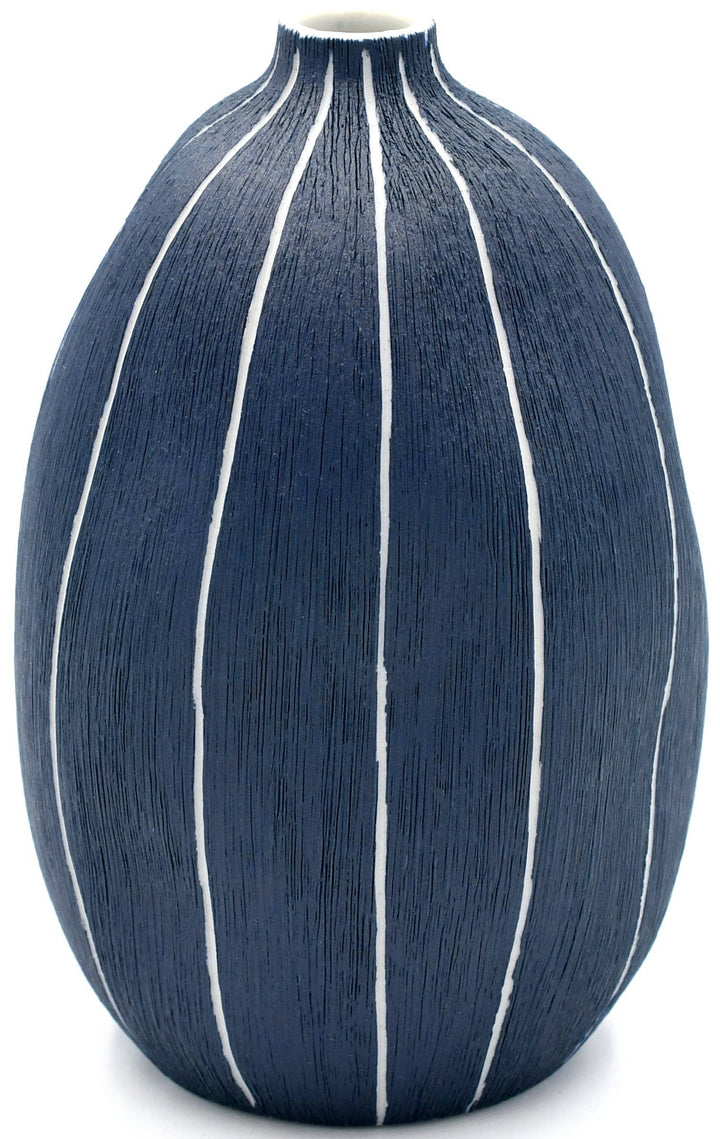 Handcrafted Porcelain Bud Vase White Pinstripe