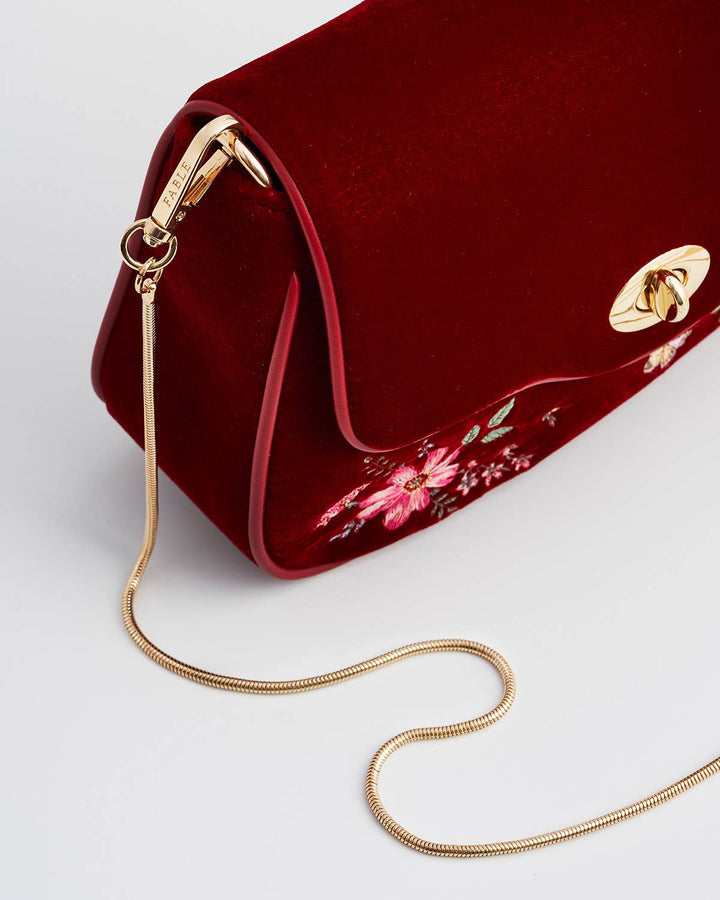 Floral Bloom Red Velvet Embroidered Crossbody