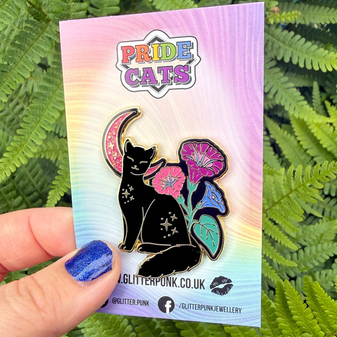 Morning Glory Cat Enamel Pin: Bisexual Pride
