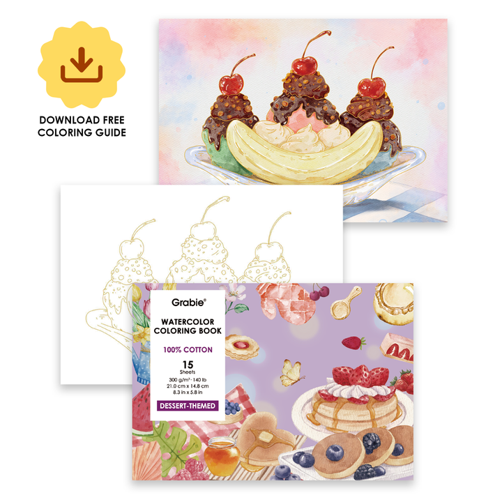 Dessert-Themed Watercolor Coloring Book