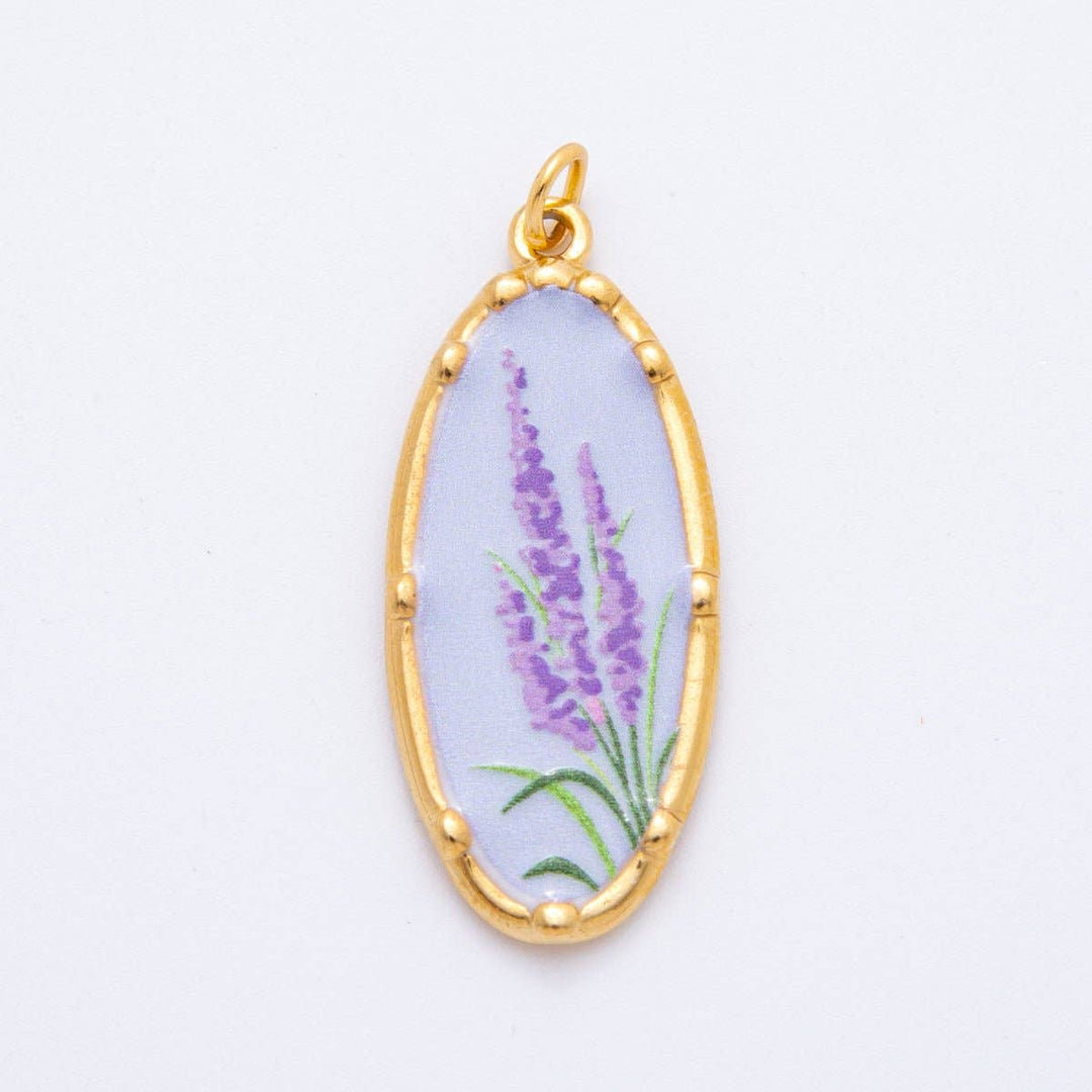 Hand-Painted Enamel Oval Wildflower Charm