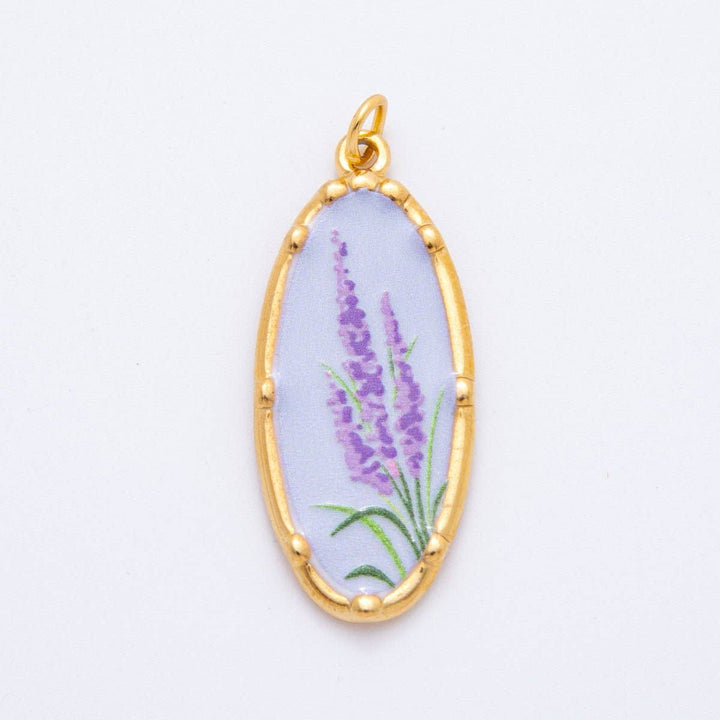 Hand-Painted Enamel Oval Wildflower Charm