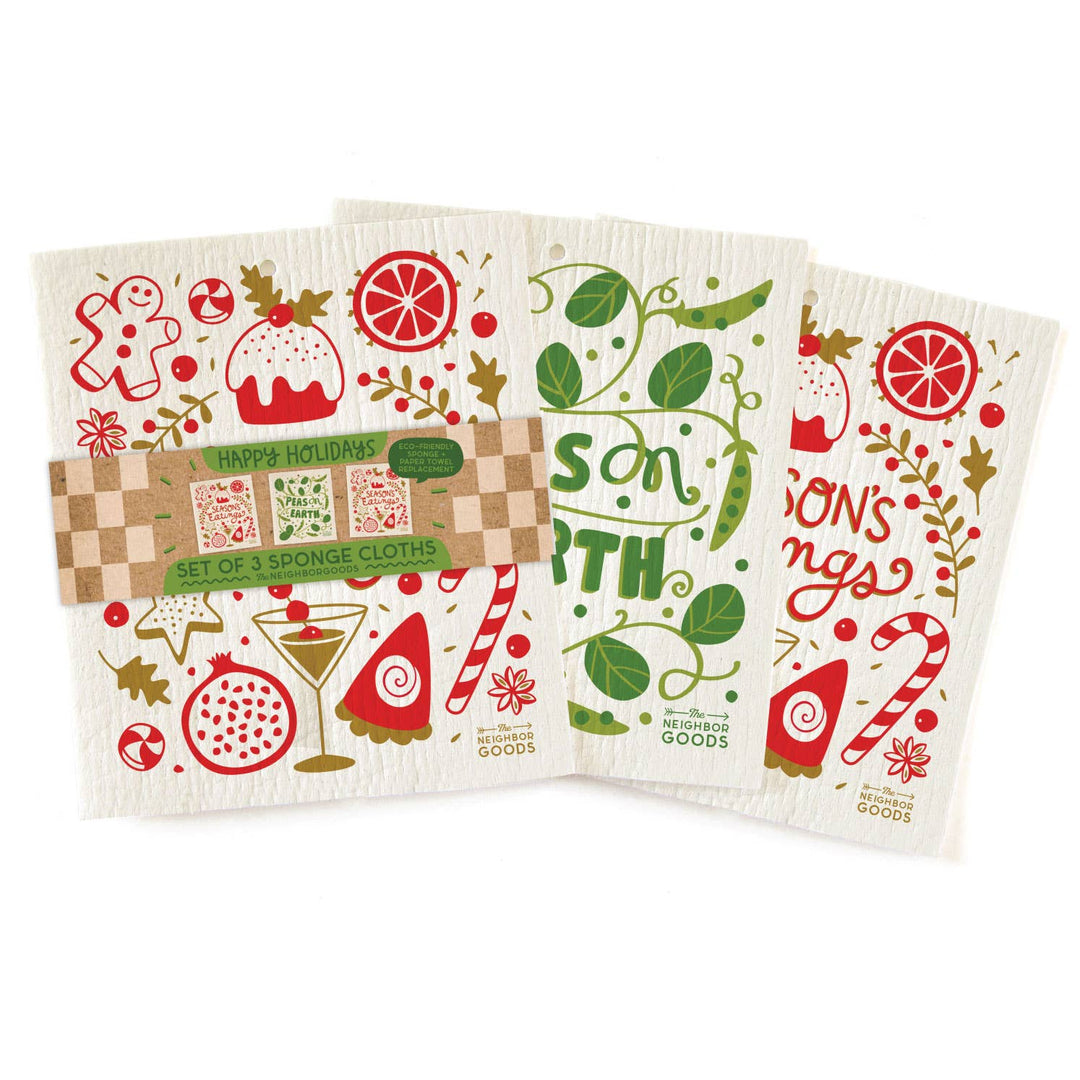 HAPPY HOLIDAYS Sponge Cloth Set of 3