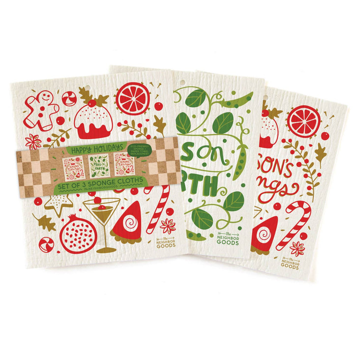 HAPPY HOLIDAYS Sponge Cloth Set of 3