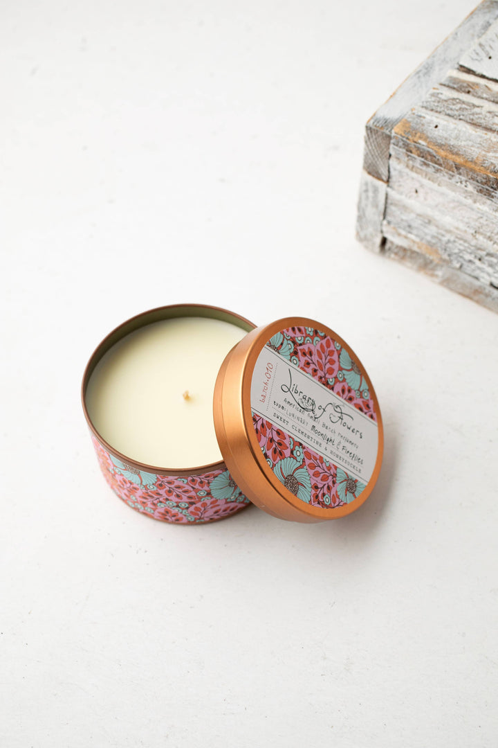 BLUE FLOWERS &amp; PINK LEAVES CANDLE