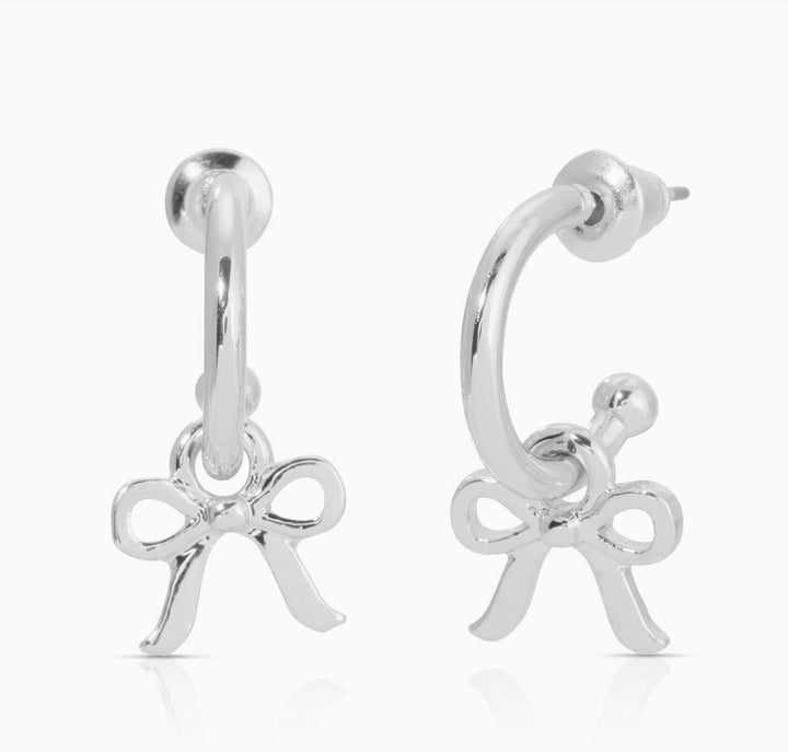 Beautiful Bows Charm Hoops Silver