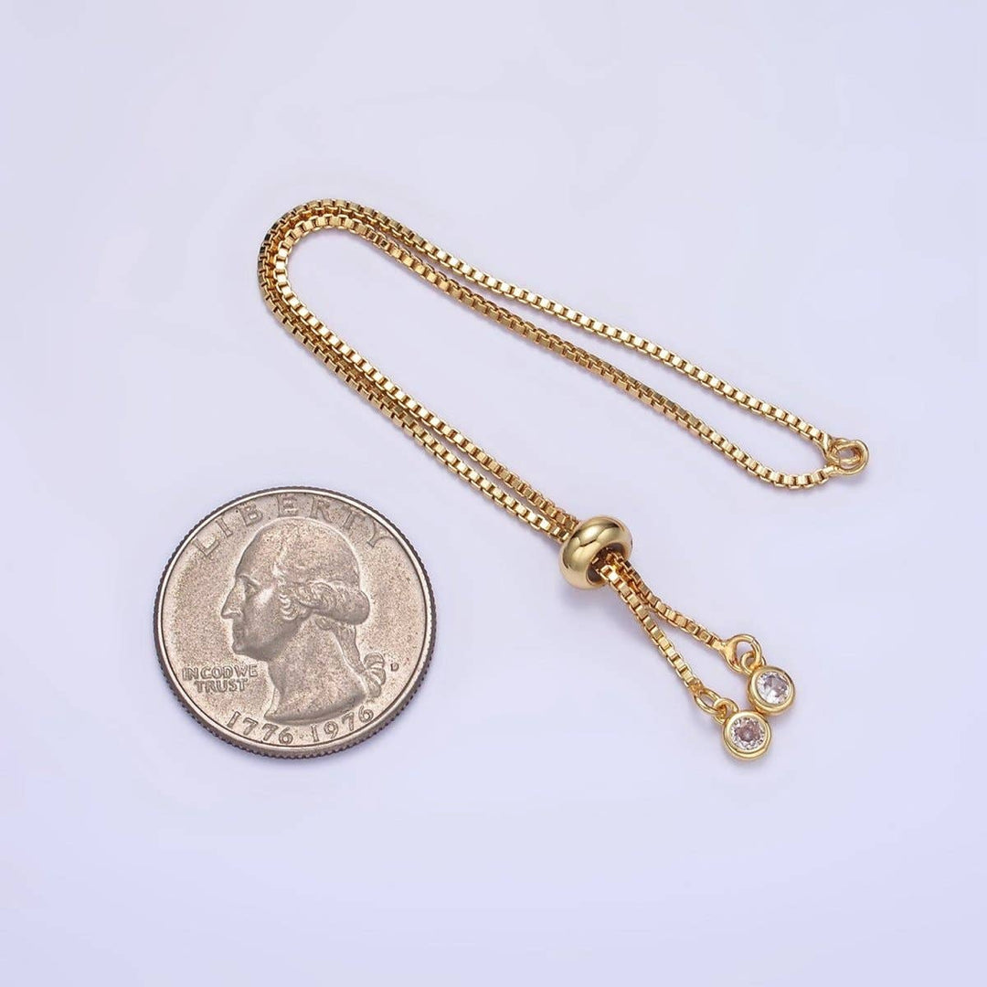 24K Gold Filled Box Chain Slider Charm Bracelet