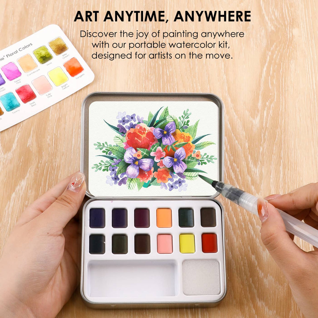 Watercolor Pocket Set Of 12 With Brush - Floral Colors
