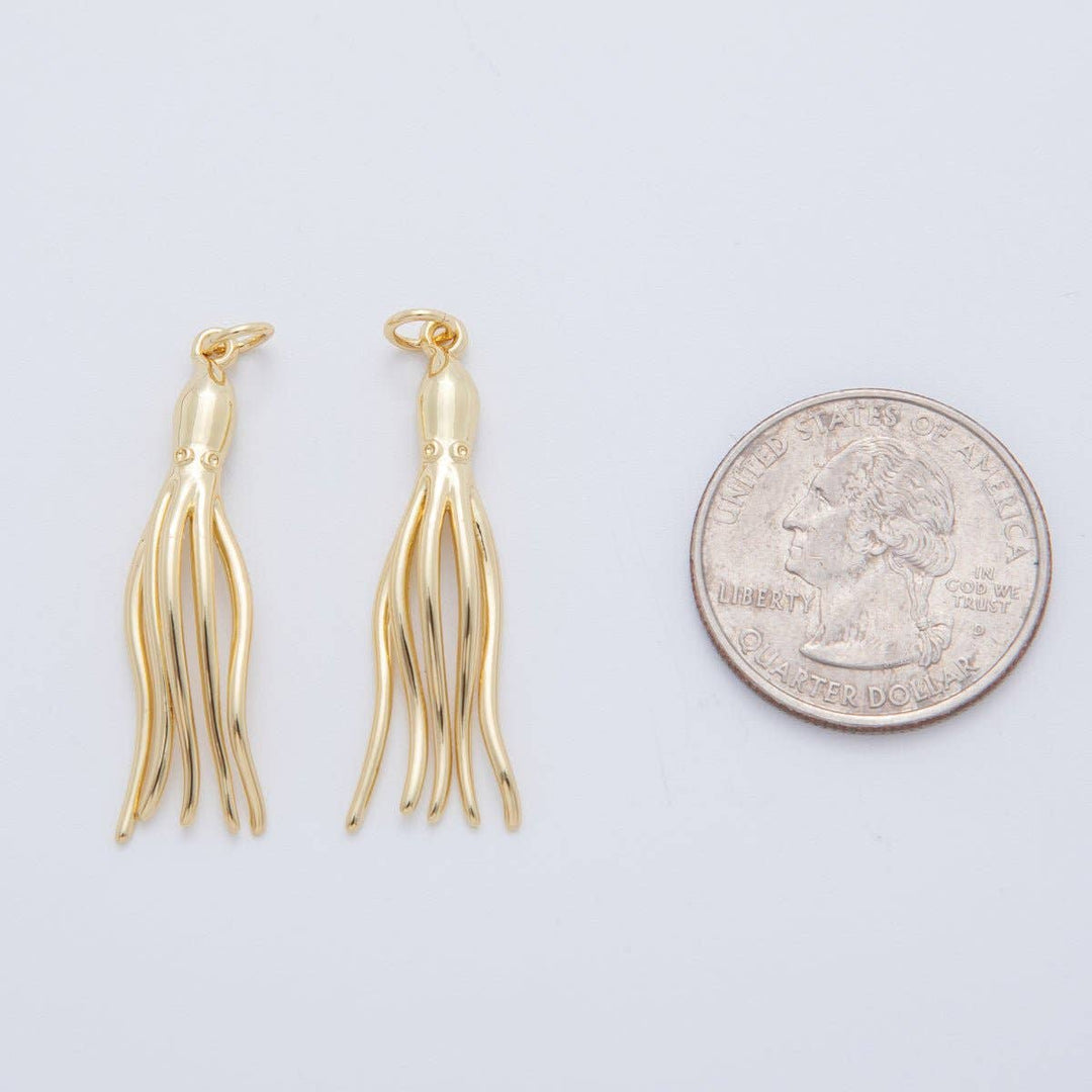 18K Gold Filled 40mm Squid Charm