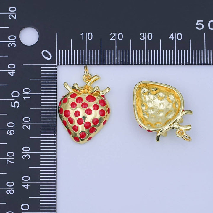 24K Gold Filled Red Dotted Strawberry Charm