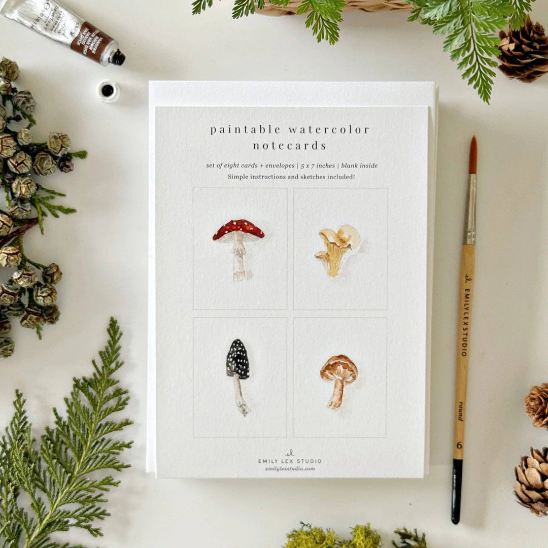 Mushrooms Paintable Watercolor Notecards