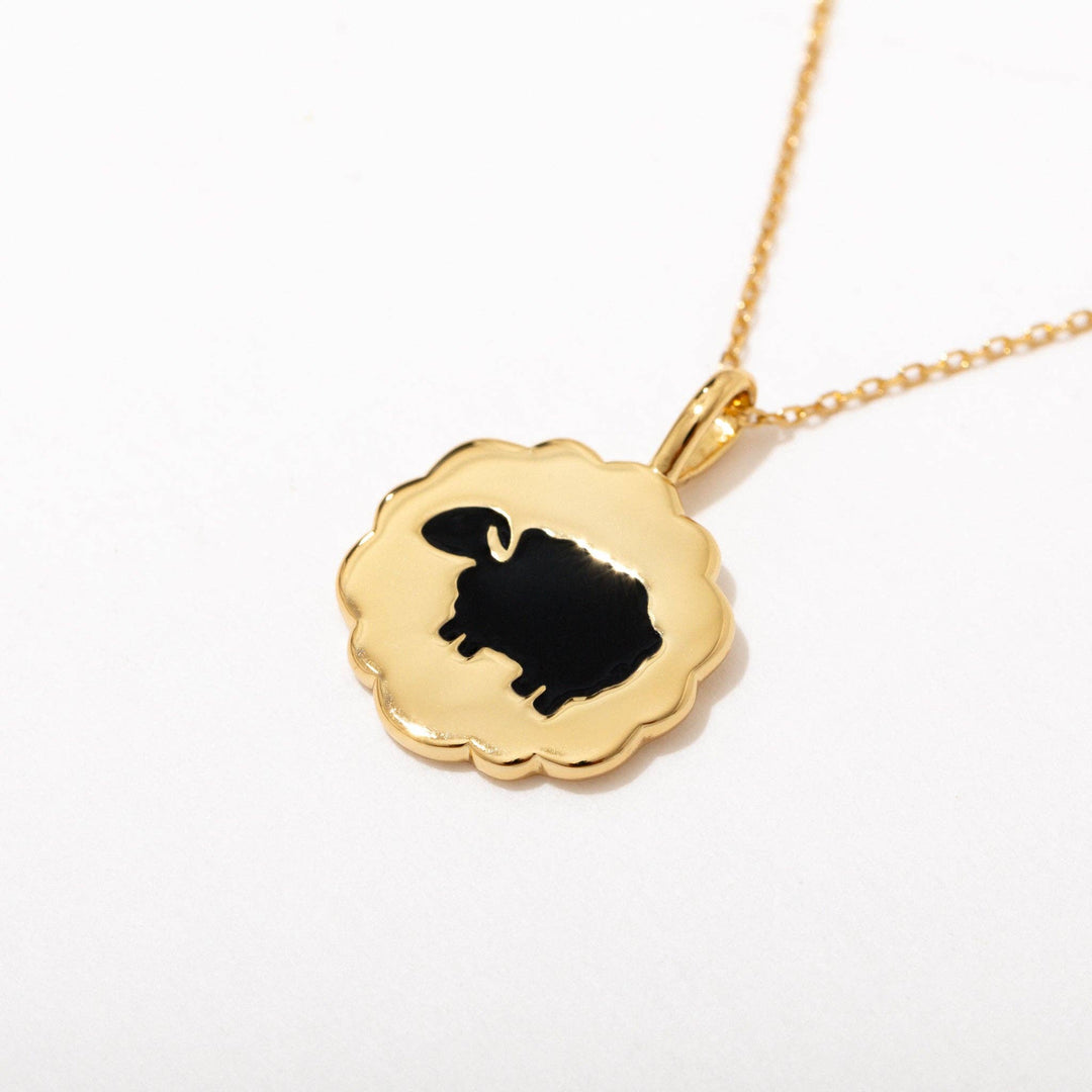 14K Gold Plate Black Sheep Pendant Necklace