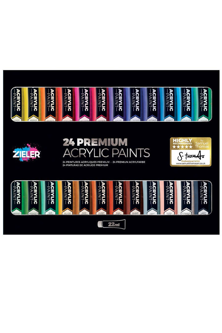 Zieler Premium Acrylic Paint Set, 24 High Pigment Colors