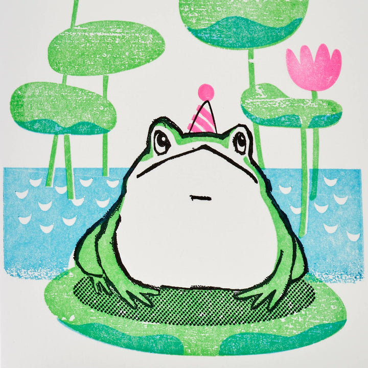 Frog on Water Lilly Pad Birthday Card