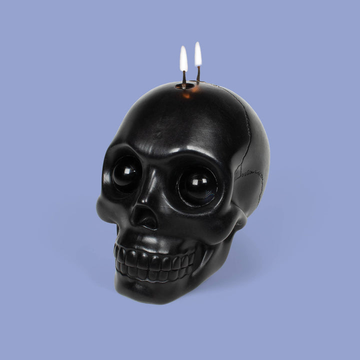 Skull Candle With Crystal Eyeballs Black