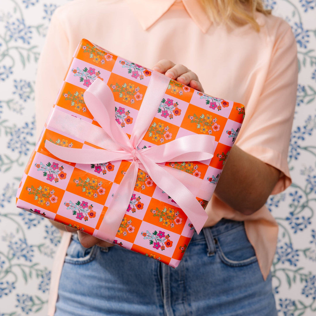 Wrapping Paper Sheets - Floral Check