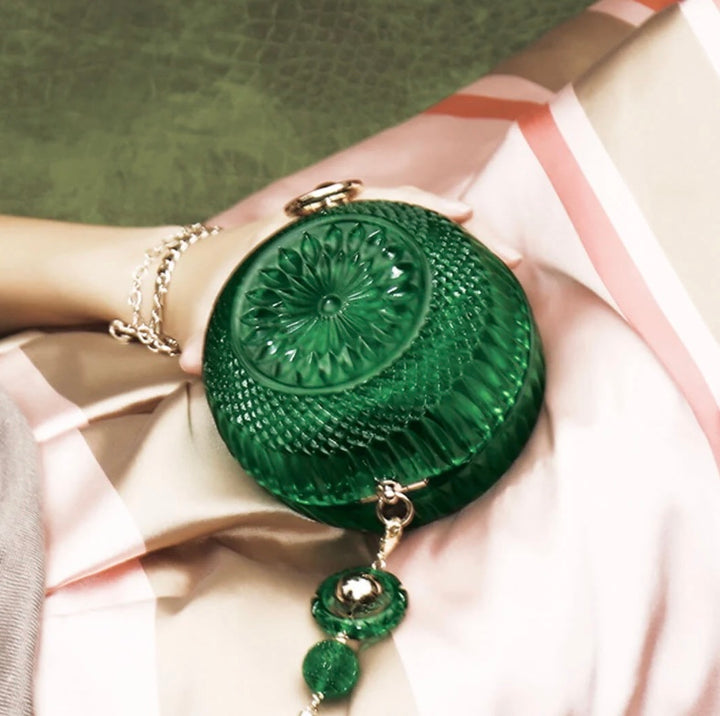 Hand Carved Sphere Clutch Emerald Green