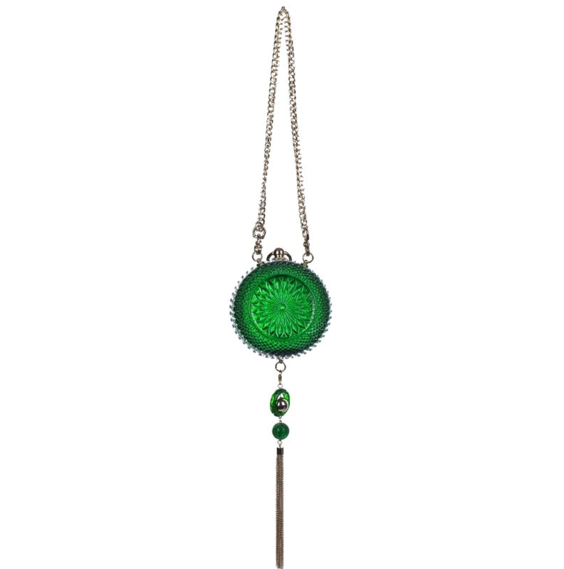 Hand Carved Sphere Clutch Emerald Green