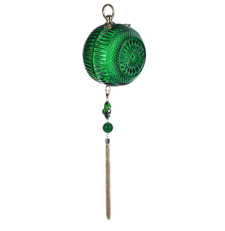 Hand Carved Sphere Clutch Emerald Green