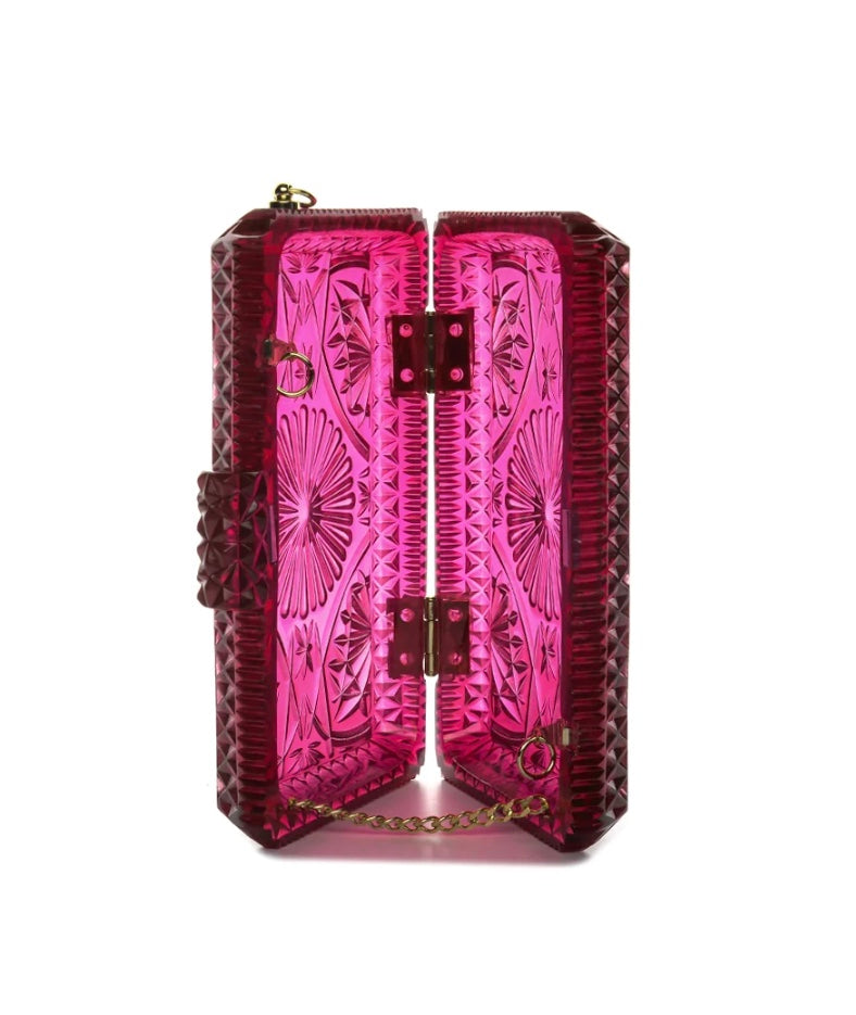 Hand Carved Rectangle Clutch Deep Purple