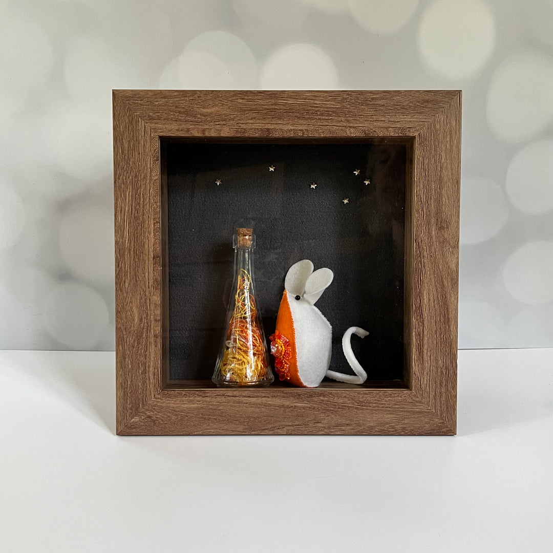 Orange Magpie Mouse Shadowbox