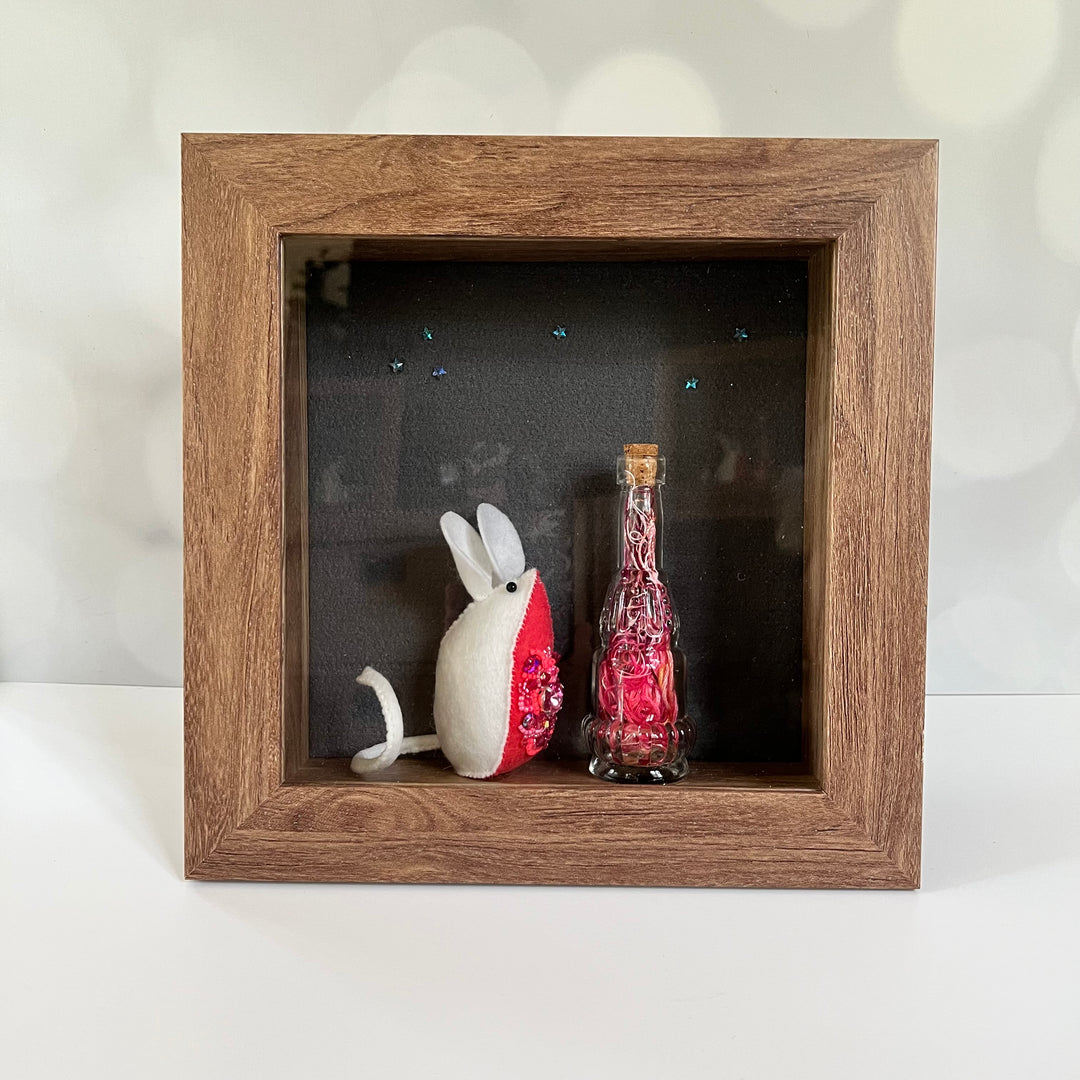 Pink Magpie Mouse Shadowbox