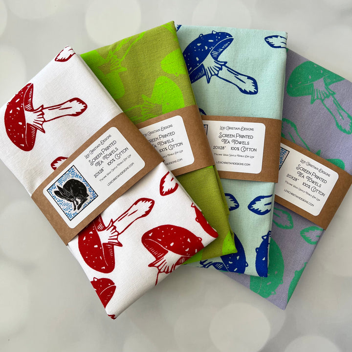 Mushroom Tea Towels ~ Screen Printed Cotton