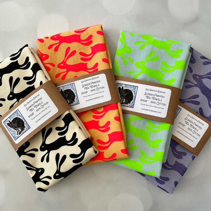 Silly Bunny Tea Towels ~ Screen Printed Cotton