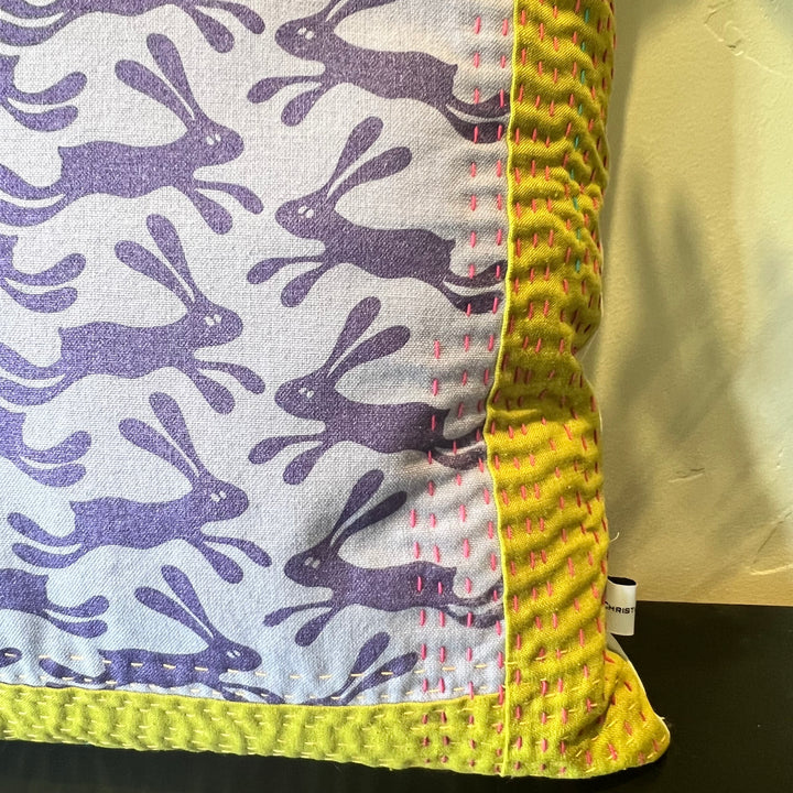 Silly Bunnies Kantha Style Throw Pillow