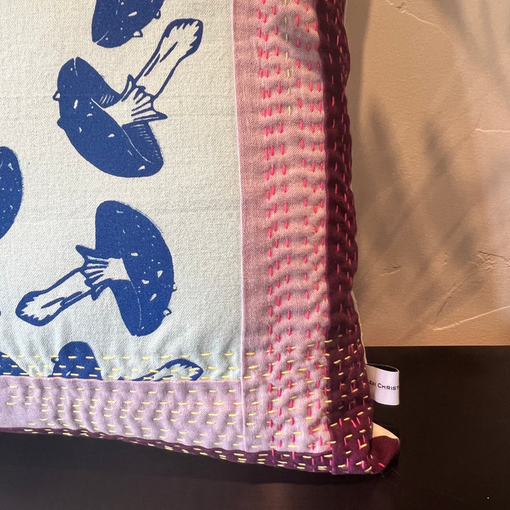 Mushrooms Kantha Style Throw Pillow