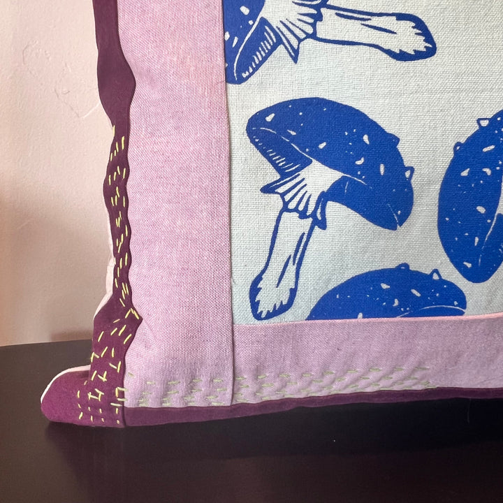 Mushrooms Kantha Style Throw Pillow