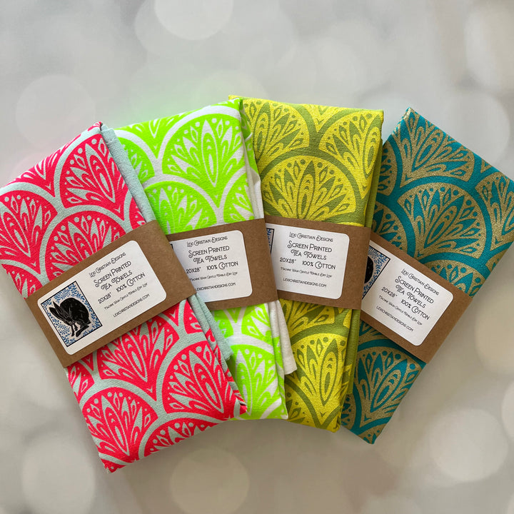 Peacock Tea Towels ~ Screen Printed Cotton