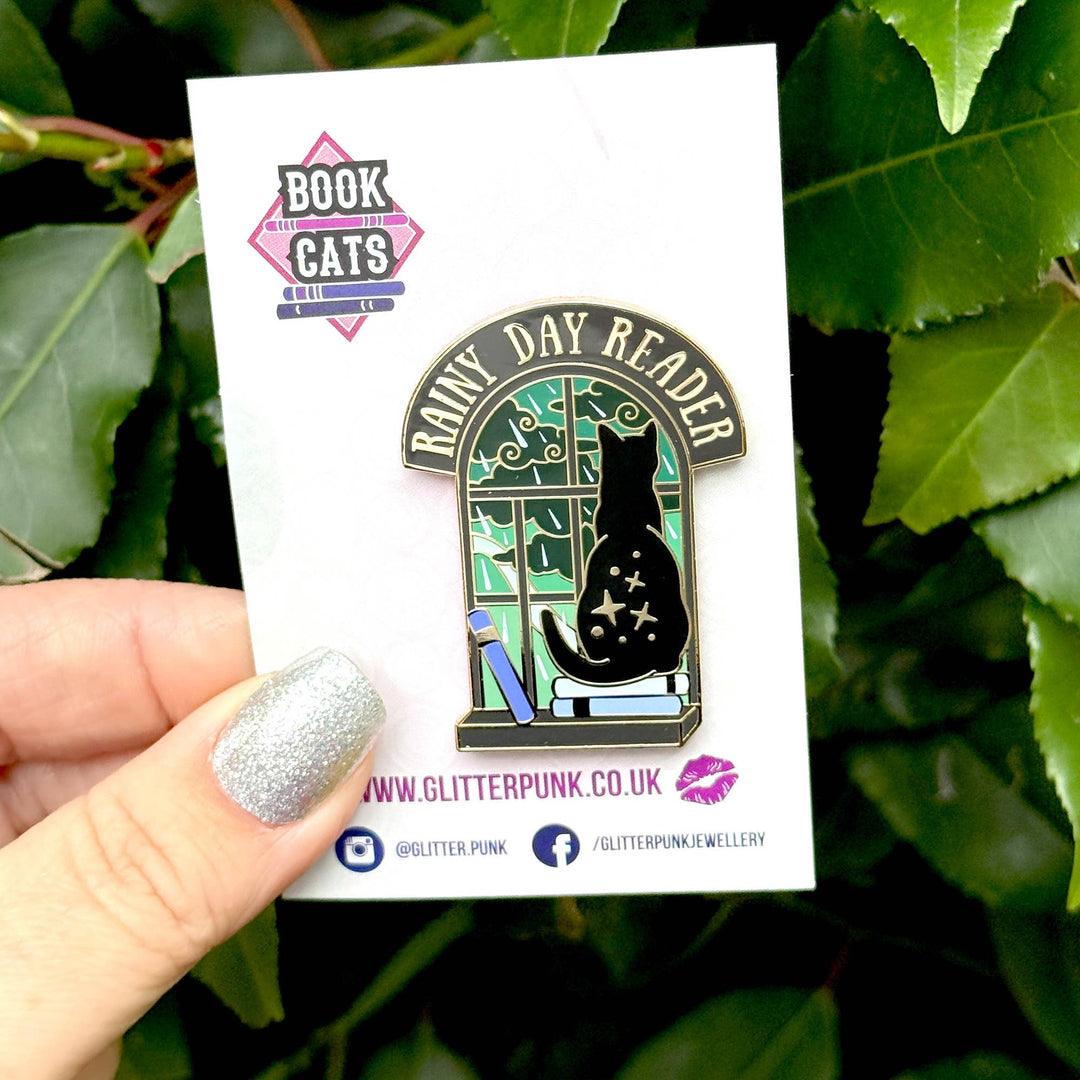 Rainy Day Reader Cat Enamel Pin