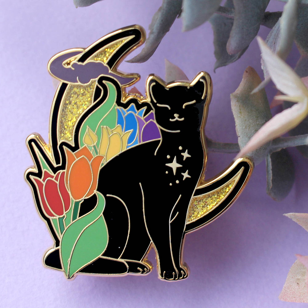 Tulip Cat Enamel Pin: Rainbow Pride