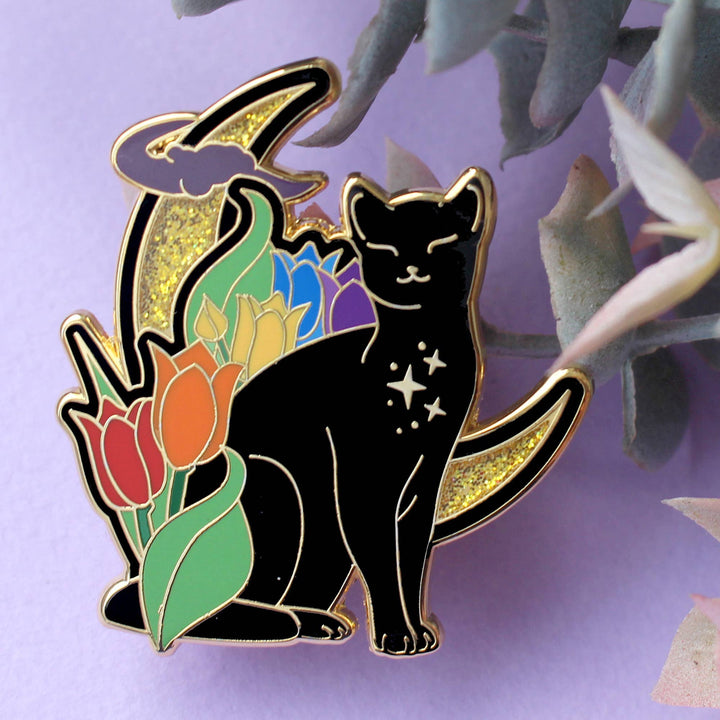 Tulip Cat Enamel Pin: Rainbow Pride