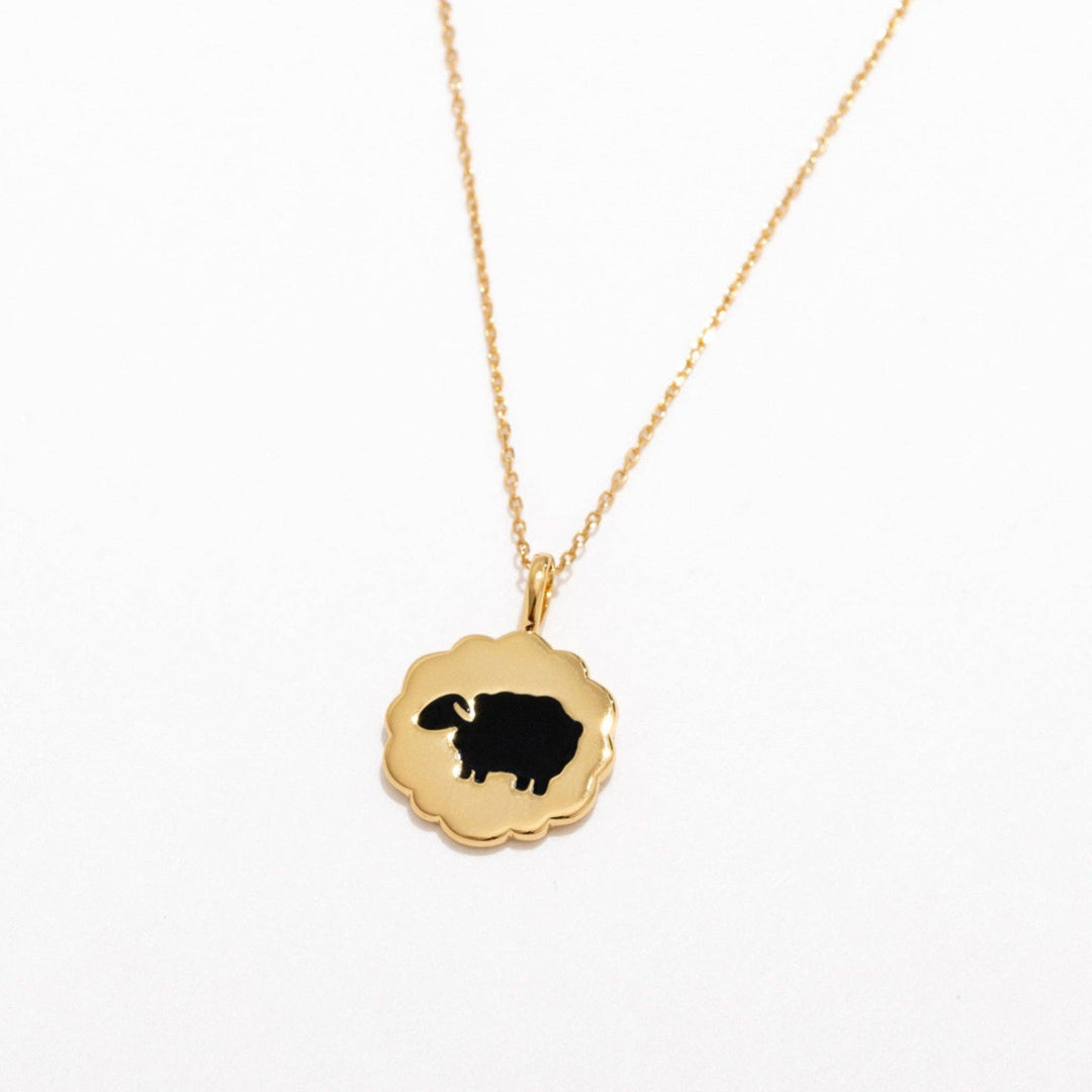 14K Gold Plate Black Sheep Pendant Necklace