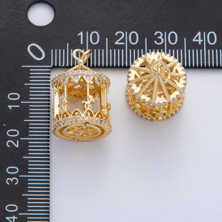 18K Gold Filled Merry Go Round Micro Pave Charm