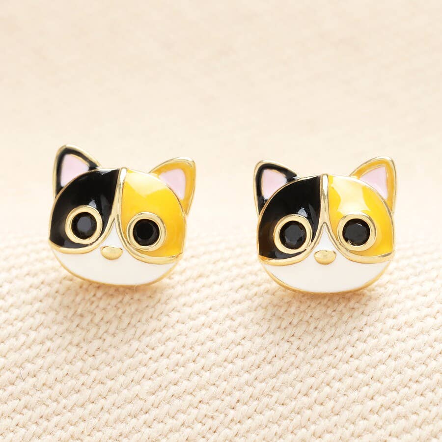 Enamel Tabby Cat Stud Earrings