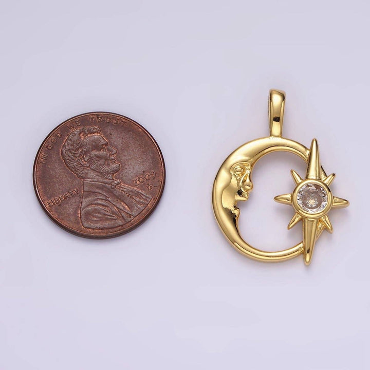 14K Gold Filled CZ Celestial Star Crescent Moon Charm