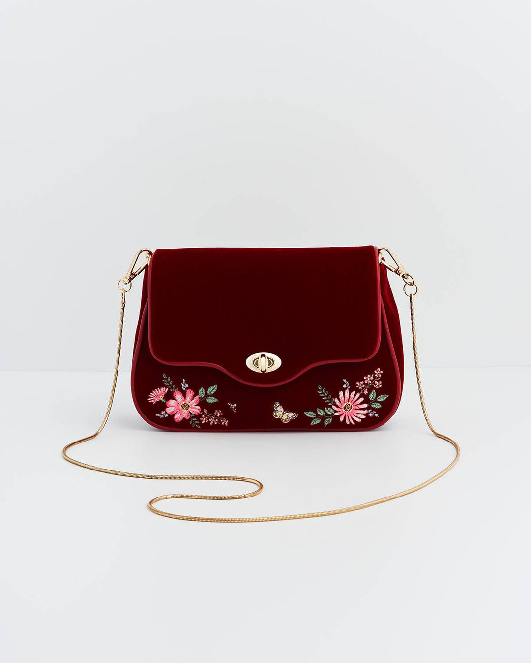 Floral Bloom Red Velvet Embroidered Crossbody