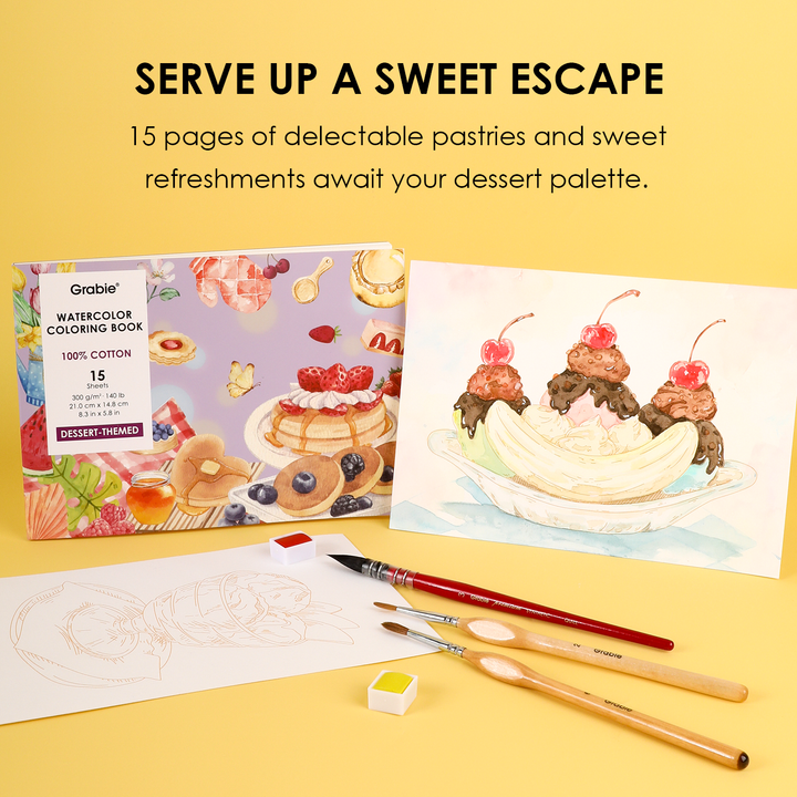 Dessert-Themed Watercolor Coloring Book