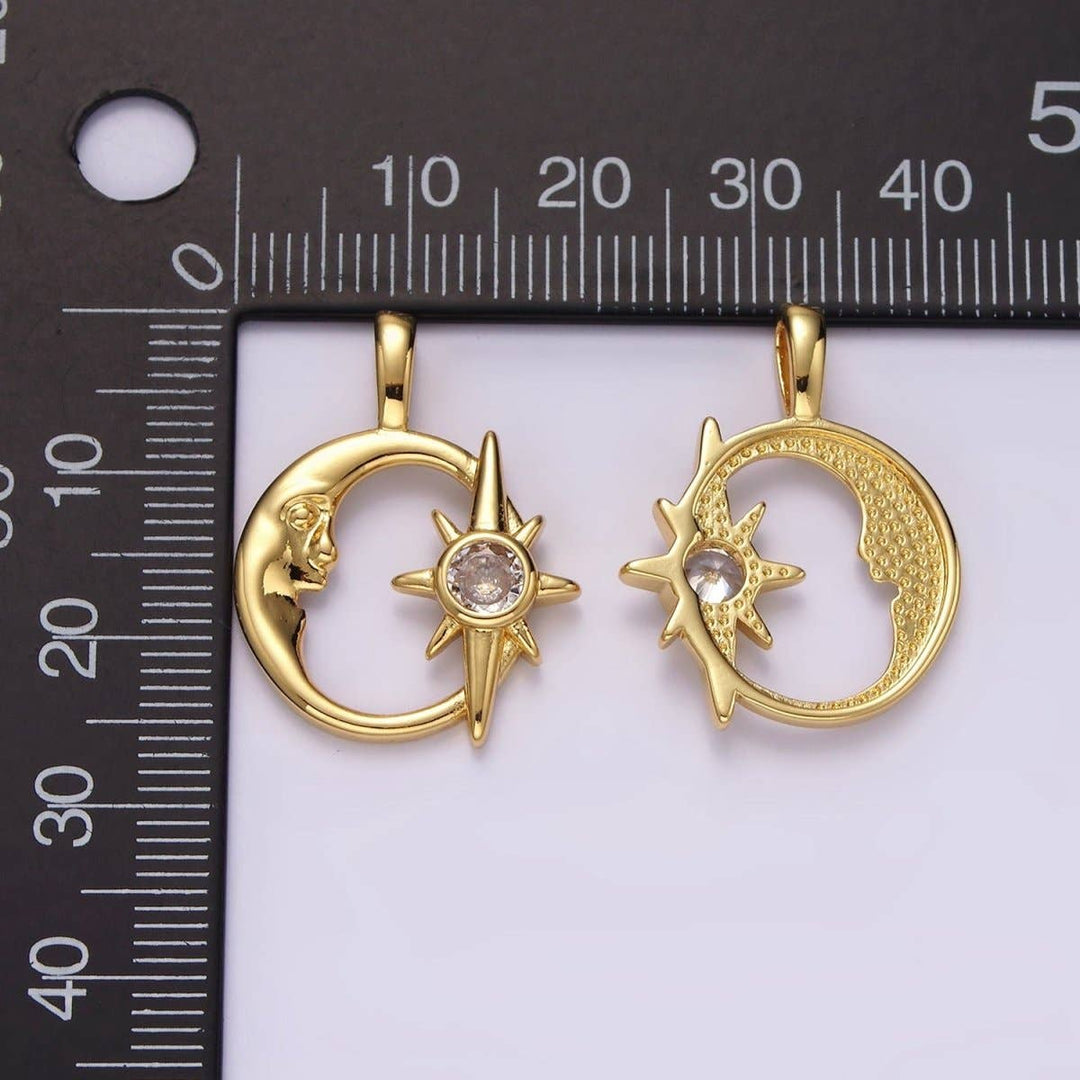 14K Gold Filled CZ Celestial Star Crescent Moon Charm