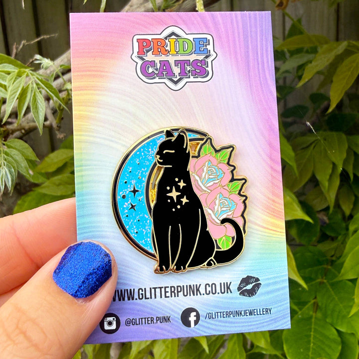 Rose Cat Enamel Pin: Trans Pride