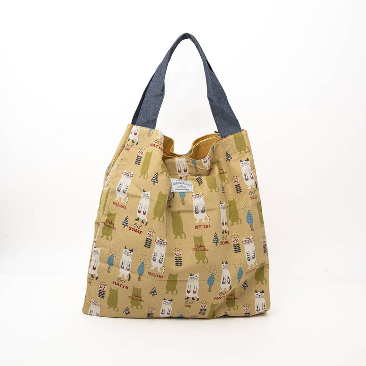 Kusuguru Japan Three Cats Tote Bag -Yellow