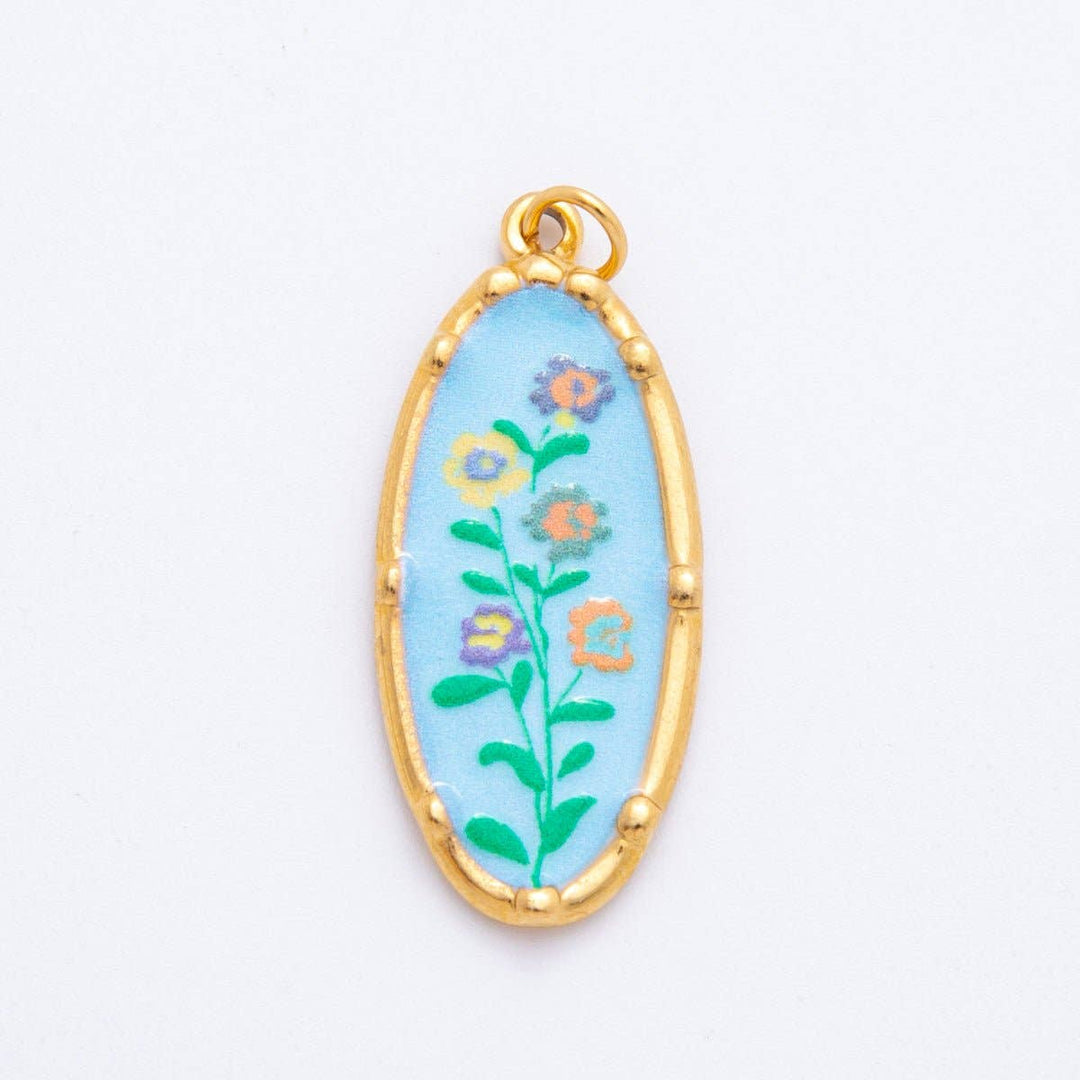 Hand-Painted Enamel Oval Wildflower Charm