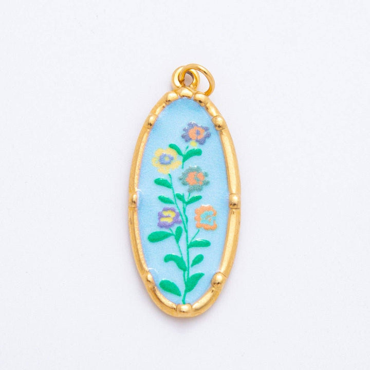Hand-Painted Enamel Oval Wildflower Charm