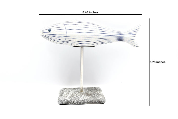 Handcrafted Porcelain Fish Blue Dotted Stripe